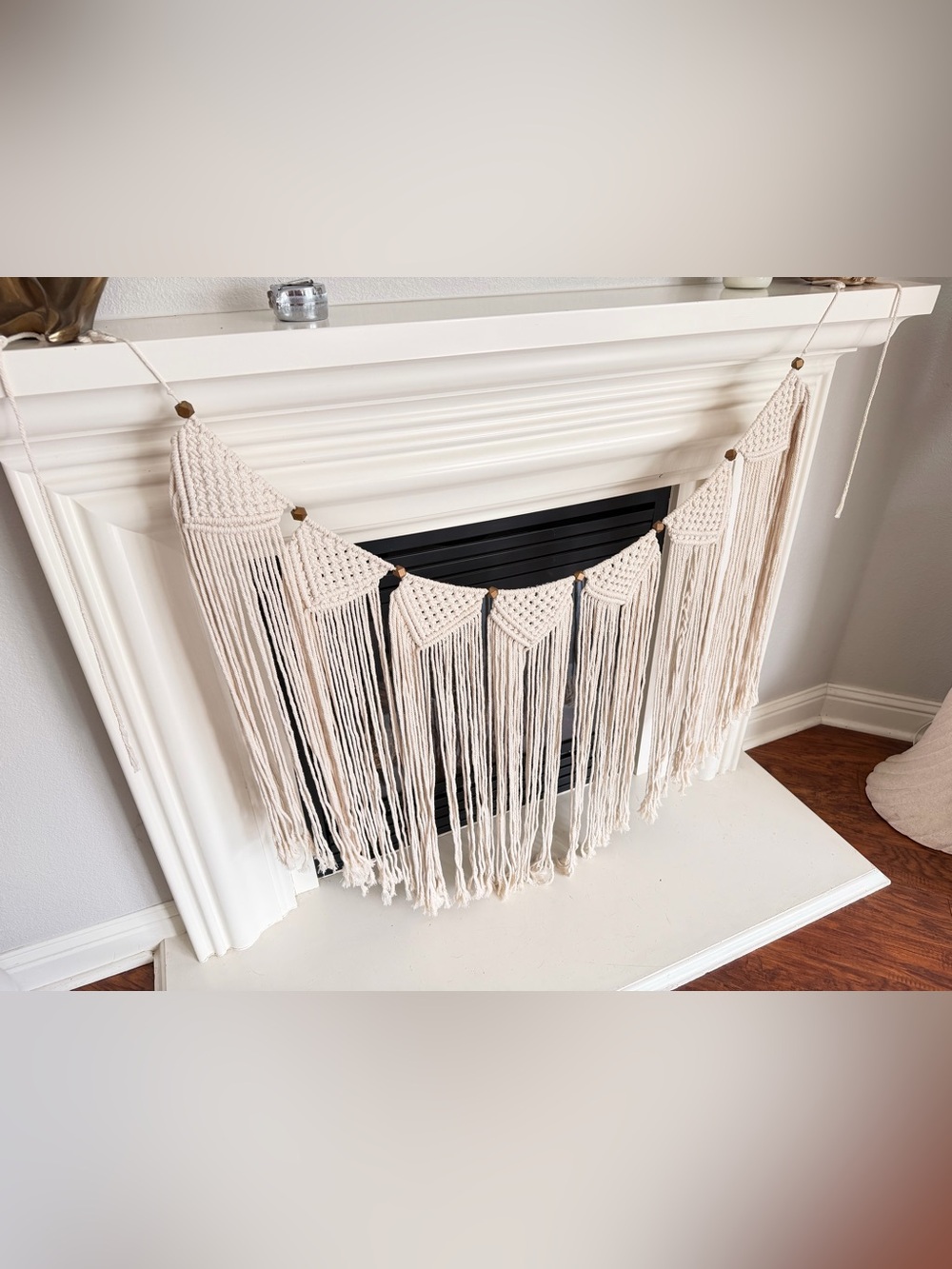 Handmade Boho Macrame Garland Wall Hanging Cream Fringe Banner Decor